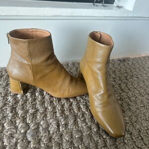 Sézane Mustard Leather Ankle Boots
